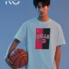 Image of Kiniso Periwinkle Blue color drop shoulder NBA T-Shirts with Bulls 23 Print for basketball fan at reasonable price