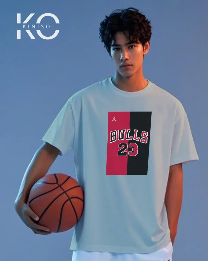 Image of Kiniso Periwinkle Blue color drop shoulder NBA T-Shirts with Bulls 23 Print for basketball fan at reasonable price