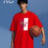 Image of Kiniso Red color drop shoulder NBA T-Shirts with Bulls 23 Print for basketball fan at reasonable price