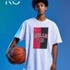 Image of Kiniso White color drop shoulder NBA T-Shirts with Bulls 23 Print for basketball fan at reasonable price