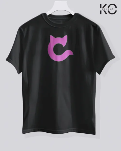 Image of Black color cat lover t-shirt with C For Cat design at reasonable price