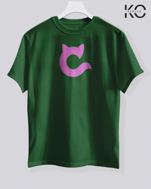 Image of Bottle Green color cat lover t-shirt with C For Cat design at reasonable price
