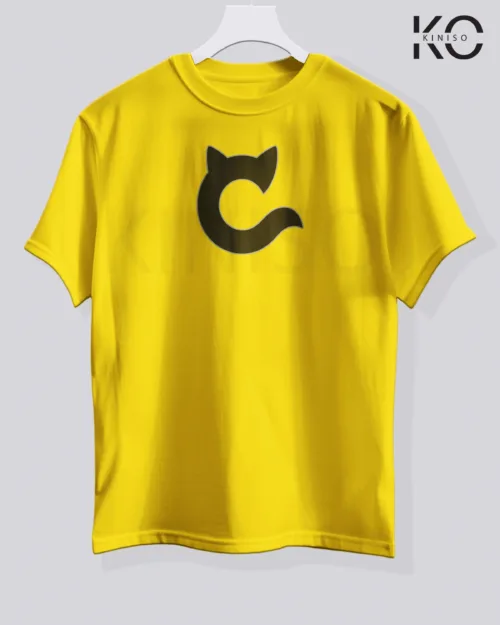 Image of yellow color cat lover t-shirt with C For Cat design at reasonable price