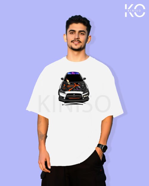 Car Hood open White t-shirt