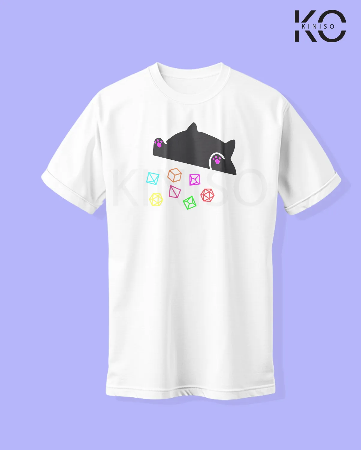 Image of white color cat lover t-shirt with Cat Playing with Shapes design at reasonable price