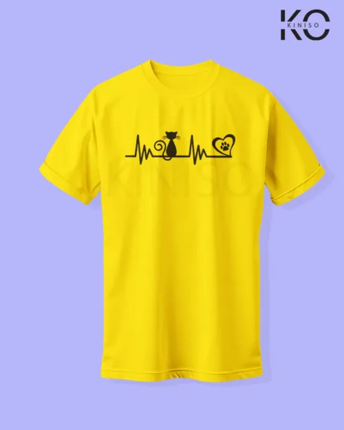 Image of cat lover t-shirt "Cat Heart Beat" Yellow