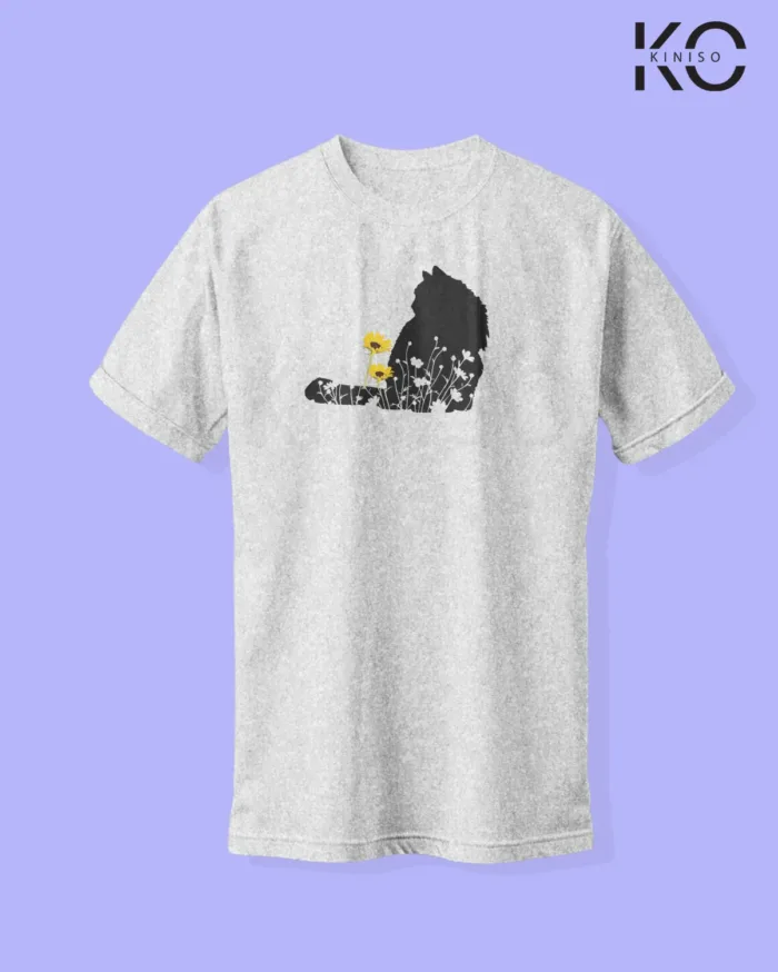 Image of cat lover t-shirt "Cat In Flowers" Grey
