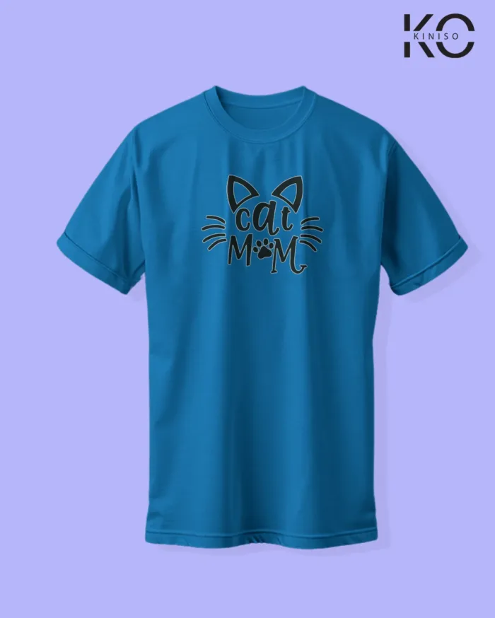Image of cat lover t-shirt "Cat Mom Art Themed" Blue