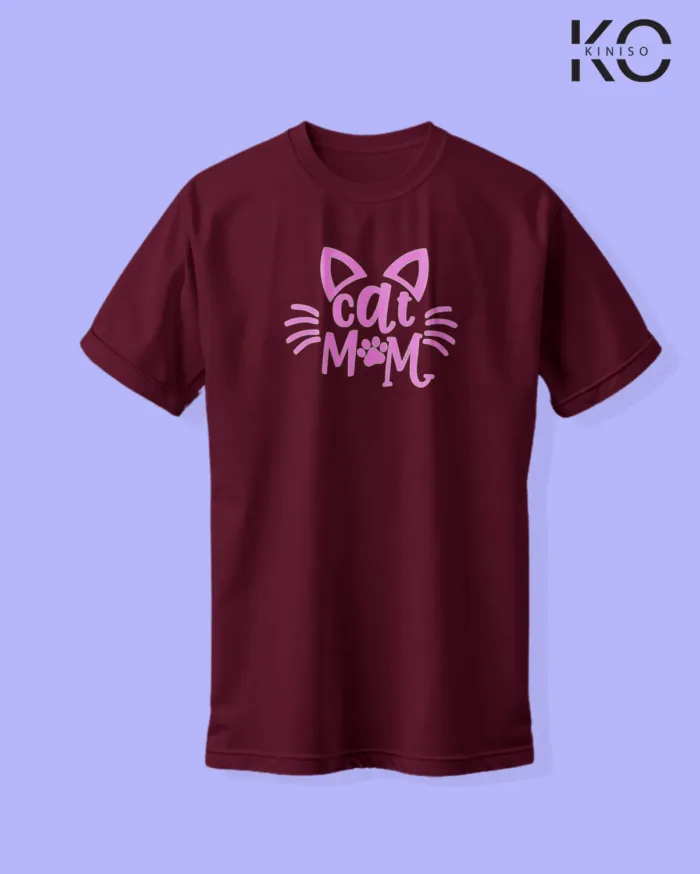 Image of cat lover t-shirt "Cat Mom Art Themed" Maroon