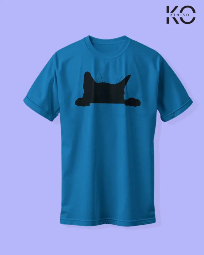 Image of cat lover t-shirt "Cat Peaking mid" Blue