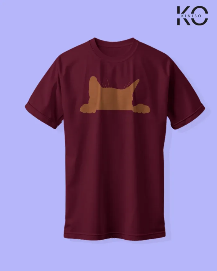 Image of cat lover t-shirt "Cat Peaking mid" Maroon