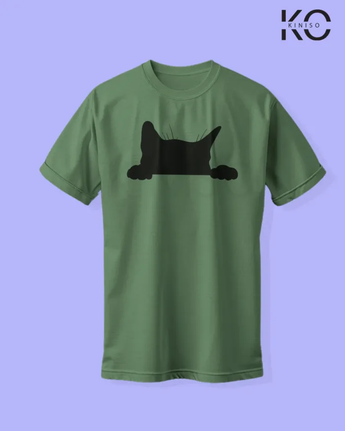 Image of cat lover t-shirt "Cat Peaking mid" Pastel Green
