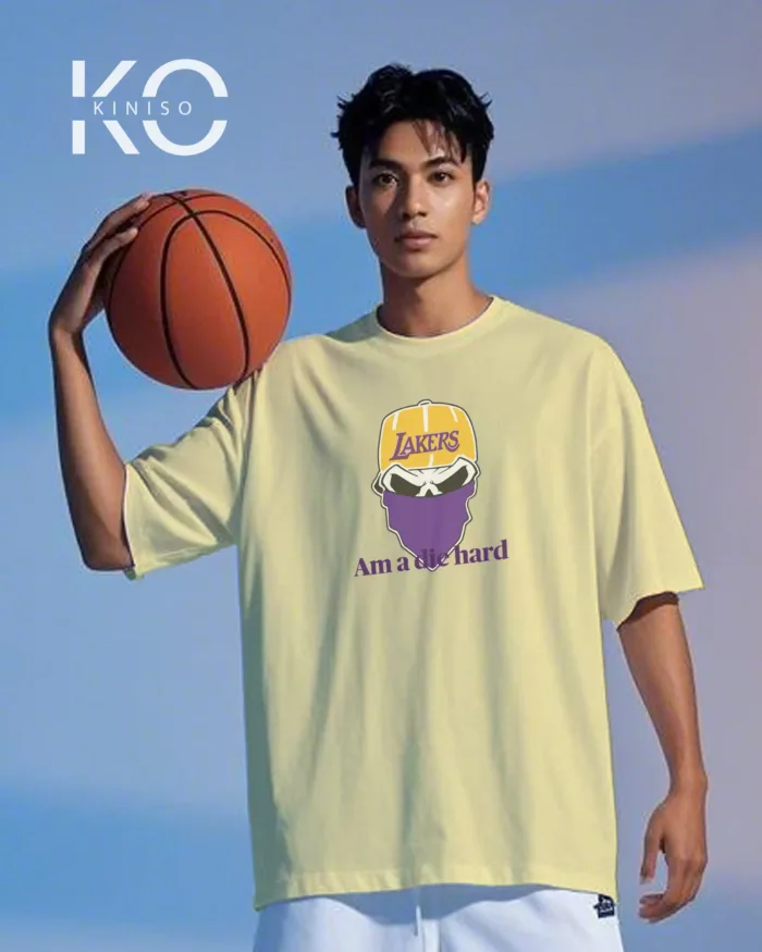 Image of Kiniso Off White color drop shoulder NBA T-Shirts with Dai Hard Lakers Print for basketball fan at reasonable price