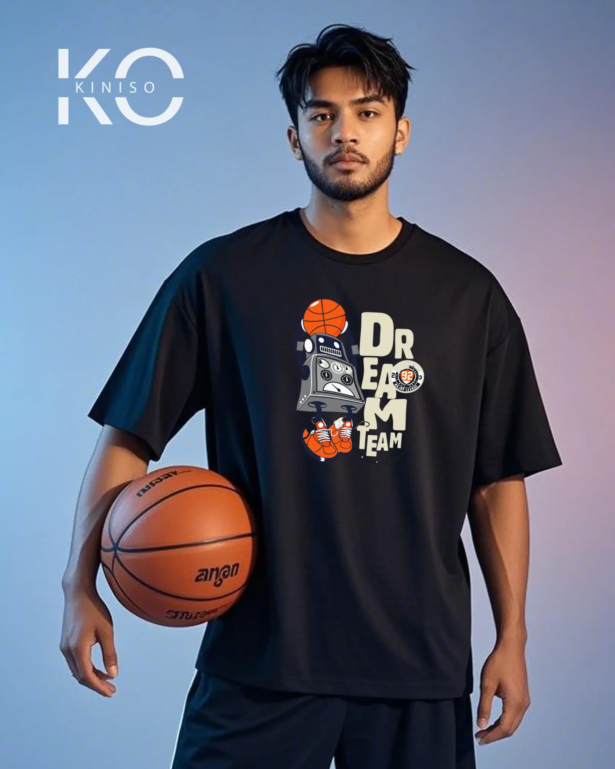 Image of black Color Drop Shoulder NBA Themed T-Shirt with Dream Team Print For Basketball lovers in Bangladesh