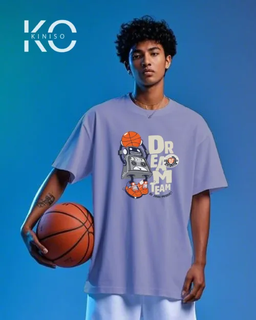 Image of Kiniso Light Purple color drop shoulder NBA T-Shirts with Dream Team Print for basketball fan at reasonable price
