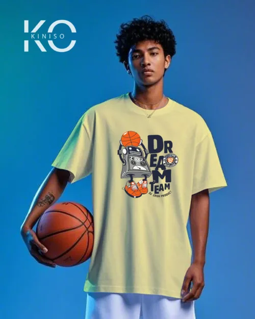 Image of Kiniso Off White color drop shoulder NBA T-Shirts with Dream Team Print for basketball fan at reasonable price