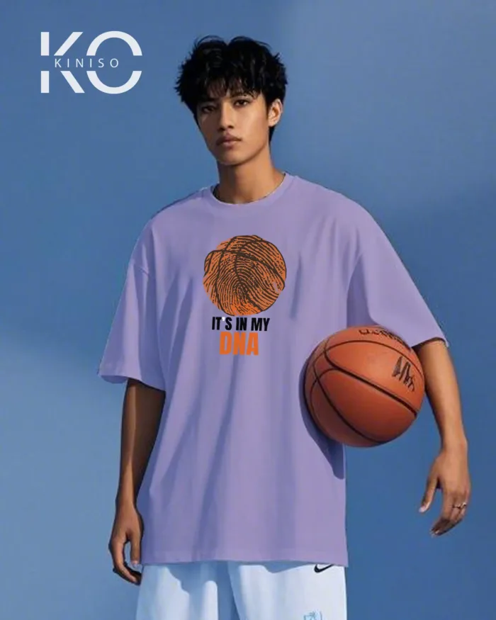 Image of Kiniso Light Purple color drop shoulder NBA T-Shirts with Basketball in My DNA Print for basketball fan at reasonable price