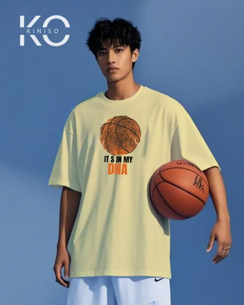 Image of Kiniso Off White color drop shoulder NBA T-Shirts with Basketball in My DNA Print for basketball fan at reasonable price