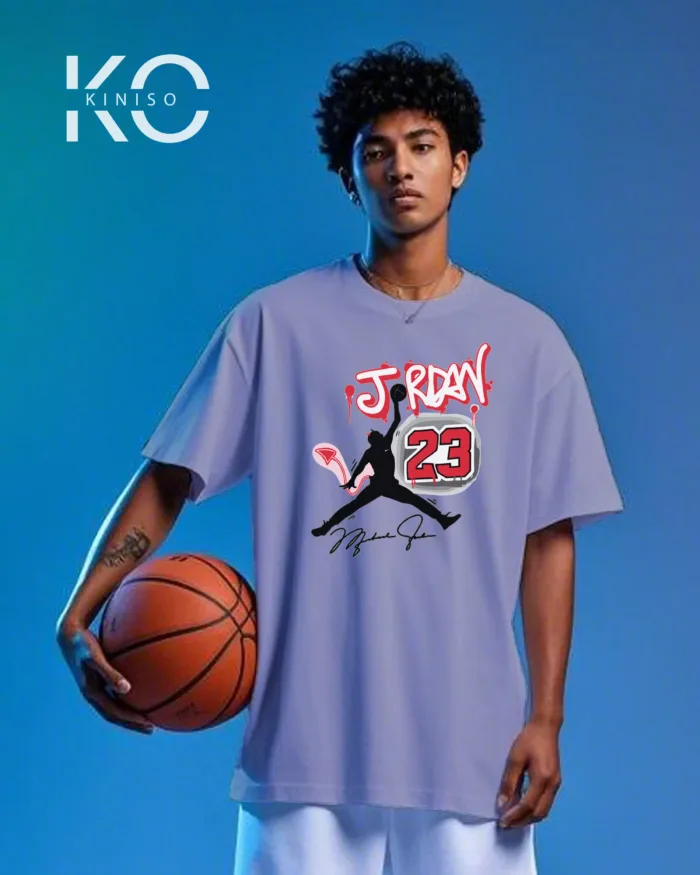Image of Kiniso Light Purple color drop shoulder NBA T-Shirts with Jordan 23 Signature Print for basketball fan at reasonable price