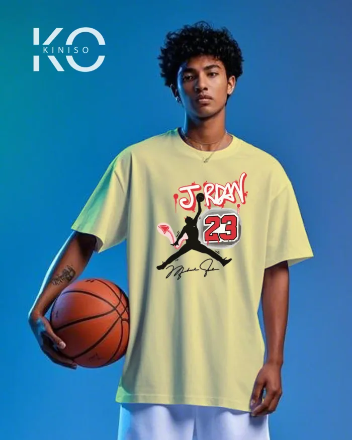 Image of Kiniso Off White color drop shoulder NBA T-Shirts with Jordan 23 Signature Print for basketball fan at reasonable price
