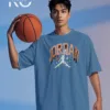 Image of Kiniso Glaucous Blue color drop shoulder NBA T-Shirts with Jordan Stars Print for basketball fan at reasonable price