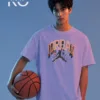 Image of Kiniso Light Purple color drop shoulder NBA T-Shirts with Jordan Stars Print for basketball fan at reasonable price