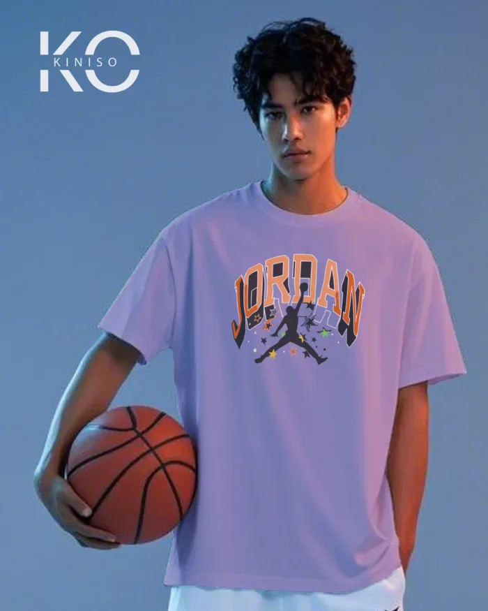 Image of Kiniso Light Purple color drop shoulder NBA T-Shirts with Jordan Stars Print for basketball fan at reasonable price