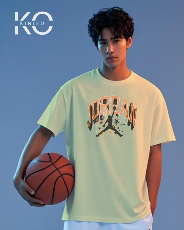 Image of Kiniso Off White color drop shoulder NBA T-Shirts with Jordan Stars Print for basketball fan at reasonable price