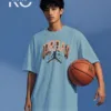 Image of Kiniso Periwinkle Blue color drop shoulder NBA T-Shirts with Jordan Stars Print for basketball fan at reasonable price