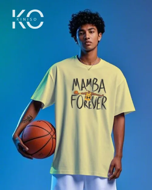 Image of Kiniso Off White color drop shoulder NBA T-Shirts with Mamba Forever Print for basketball fan at reasonable price