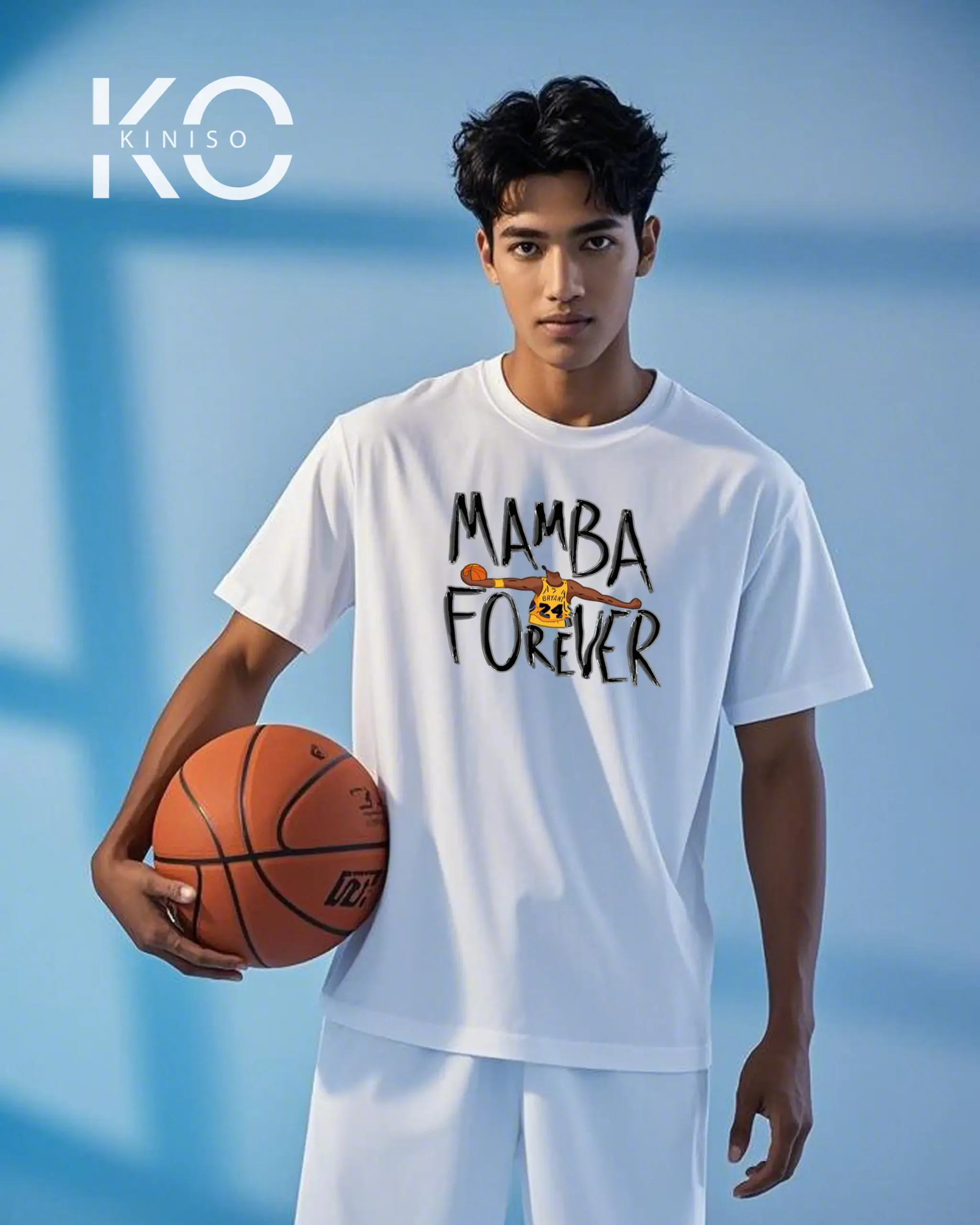 Image of White Color Drop Shoulder NBA Themed T-Shirt with Mamba Forever Print For Basketball lovers in Bangladesh