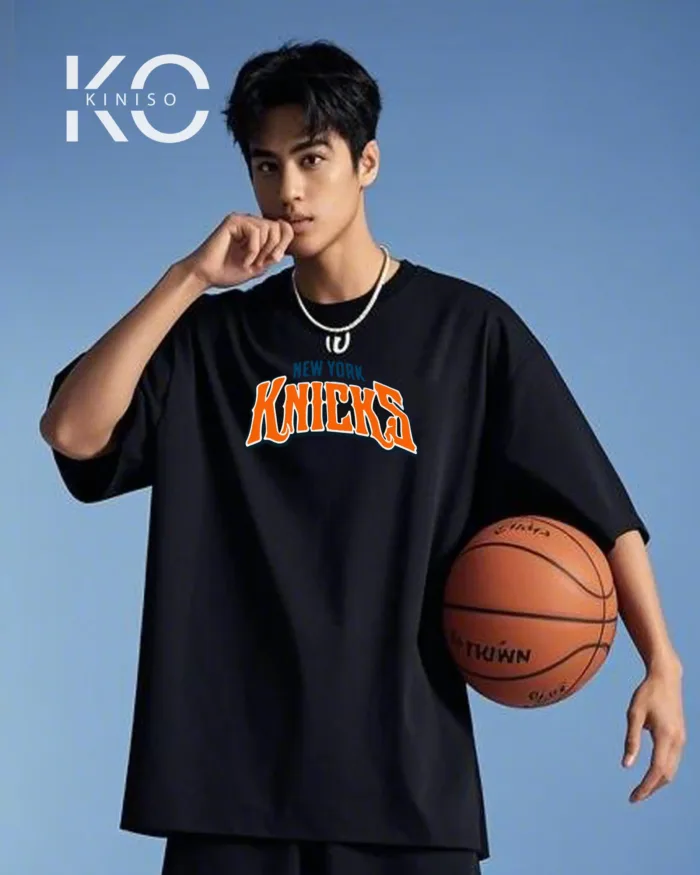 Image of black Color Drop Shoulder NBA Themed T-Shirt with New Work Knicks Print For Basketball lovers in Bangladesh