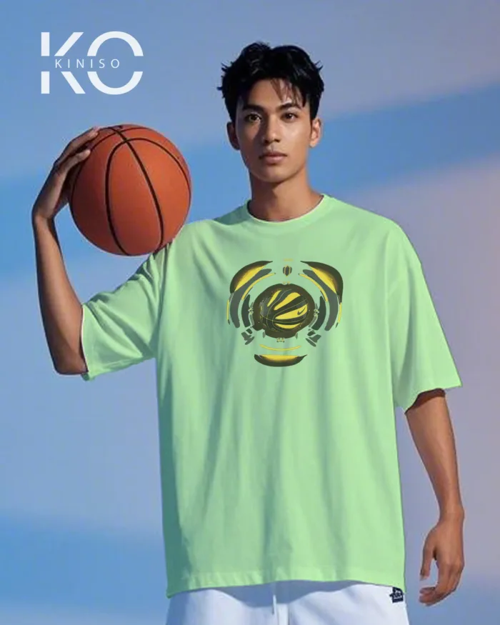 Image of Kiniso Pastel Mint color drop shoulder NBA T-Shirts with Nike Basketball Print for basketball fan at reasonable price