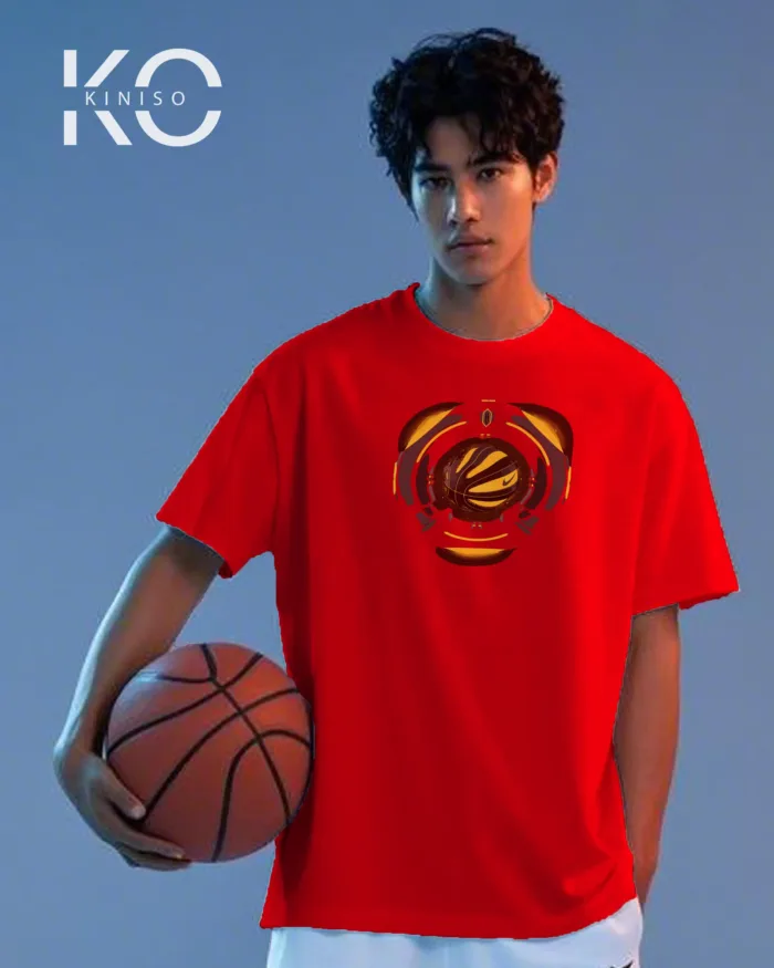 Image of Kiniso Red color drop shoulder NBA T-Shirts with Nike Basketball Print for basketball fan at reasonable price