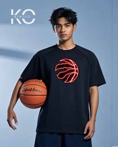 Image of Black Color Drop Shoulder NBA Themed T-Shirt with Power Basketball Print For Basketball lovers in Bangladesh