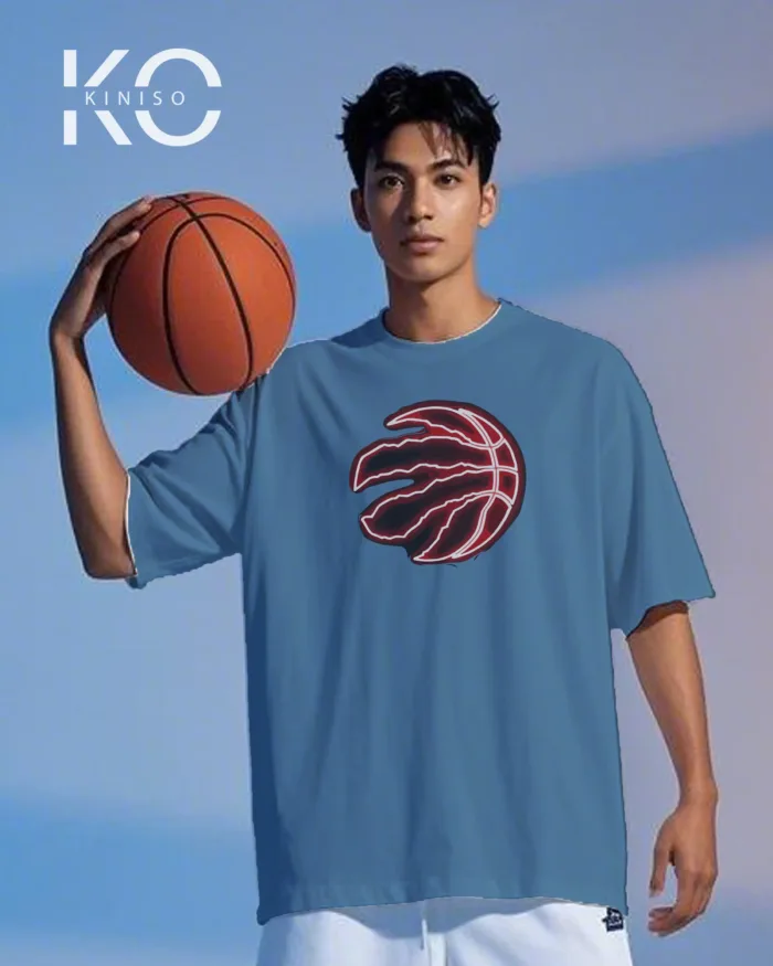 Image of Kiniso Glaucous Blue color drop shoulder NBA T-Shirts with Power Basketball Print for basketball fan at reasonable price