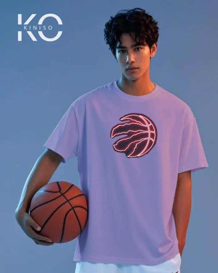 Image of Kiniso Light Purple color drop shoulder NBA T-Shirts with Power Basketball Print for basketball fan at reasonable price