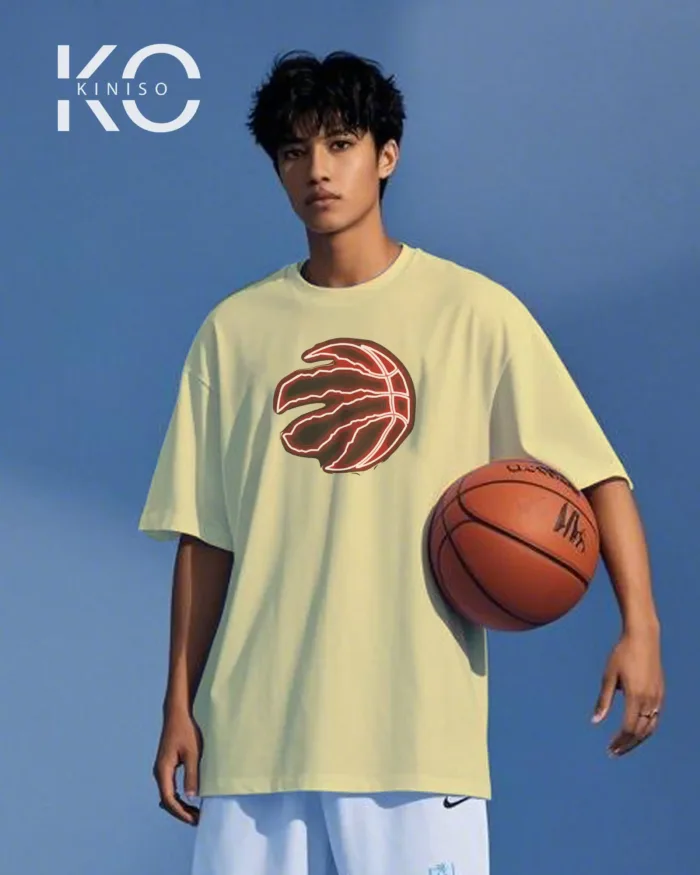 Image of Kiniso Off White color drop shoulder NBA T-Shirts with Power Basketball Print for basketball fan at reasonable price