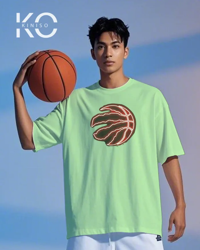 Image of Kiniso Pastel Mint color drop shoulder NBA T-Shirts with Power Basketball Print for basketball fan at reasonable price