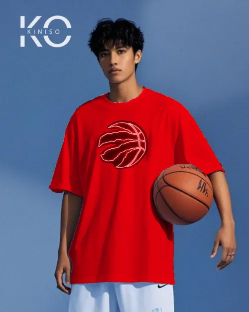 Image of Kiniso Red color drop shoulder NBA T-Shirts with Power Basketball Print for basketball fan at reasonable price