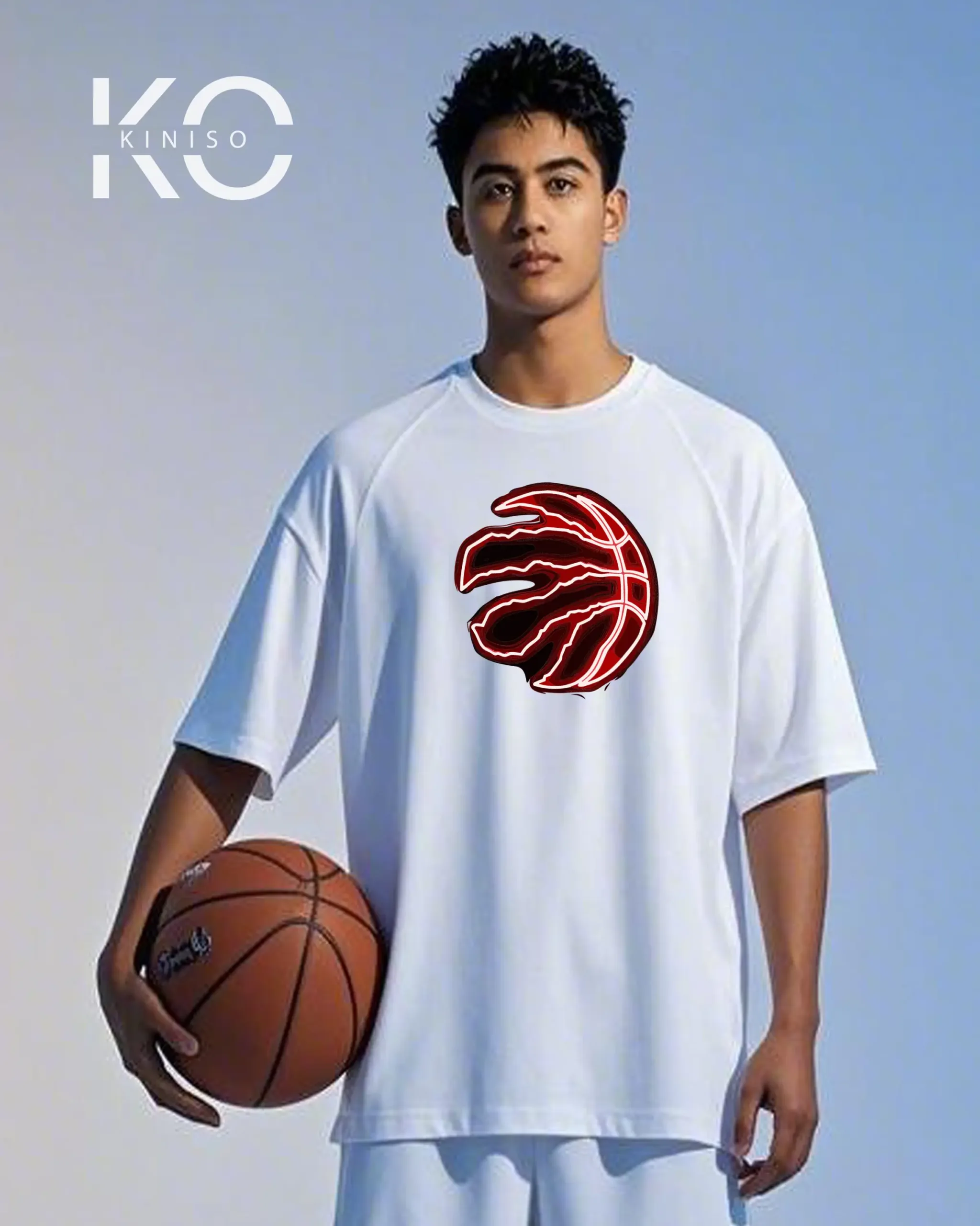 Image of white Color Drop Shoulder NBA Themed T-Shirt with Power Basketball Print For Basketball lovers in Bangladesh