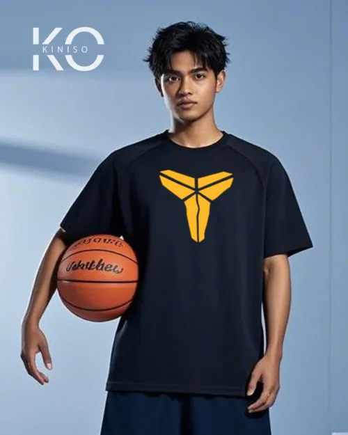 Image of Kiniso Black Color Drop Shoulder NBA Themed T-Shirt with Kobe Bryant Mamba Logo Print For Basketball lovers in Bangladesh