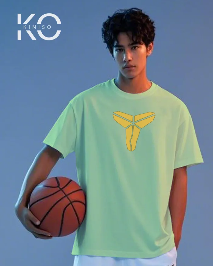 Image of Kiniso Pastel Mint color drop shoulder NBA T-Shirts with Power Basketball Print for basketball fan at reasonable price