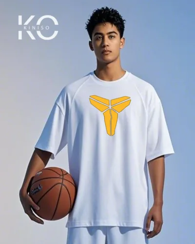 Image of Kiniso White Color Drop Shoulder NBA Themed T-Shirt with Kobe Bryant Mamba Logo Print For Basketball lovers in Bangladesh