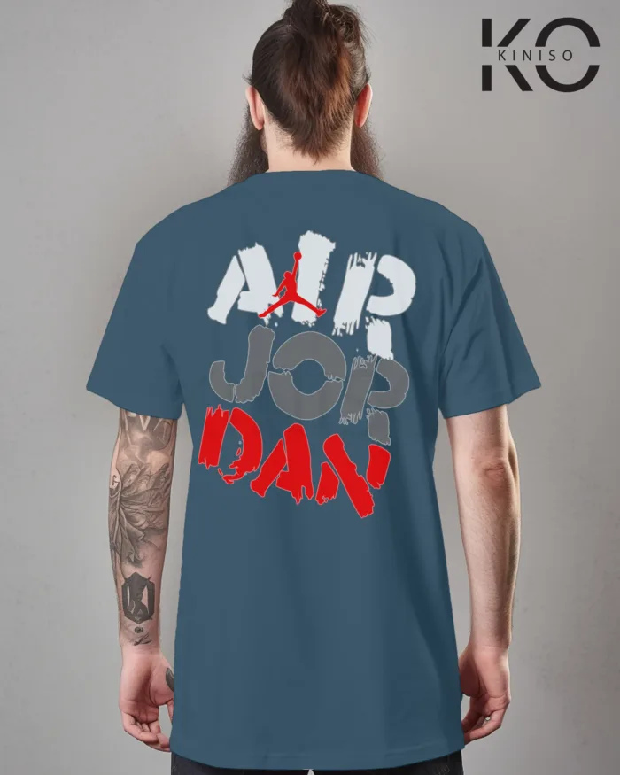 Image of Glaucous Blue Color NBA Drop Shoulder T-Shirts with Air Jordan Printed for Basketball Lovers