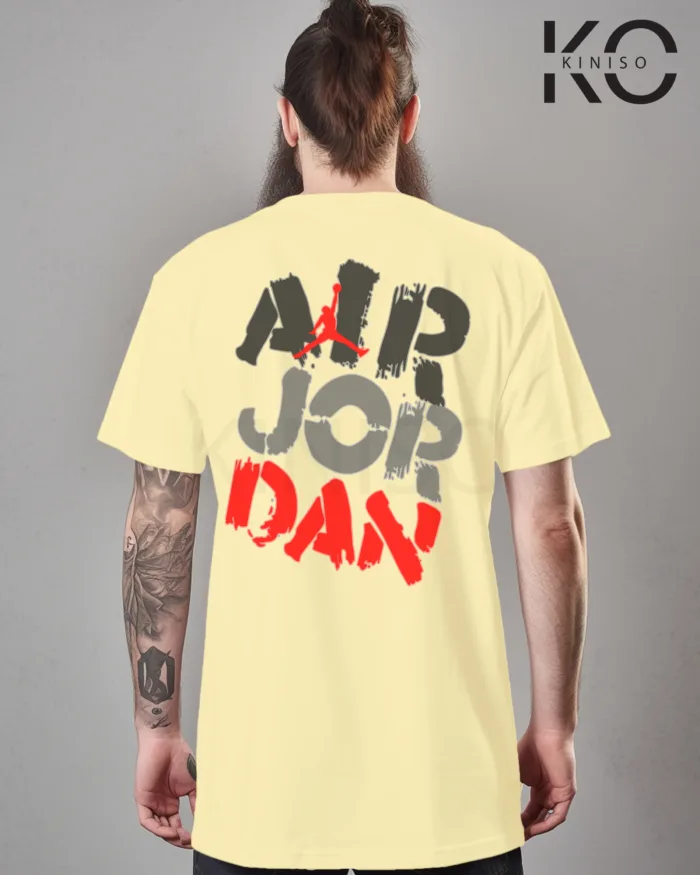 Image of Off White Color NBA Drop Shoulder T-Shirts with Air Jordan Printed for Basketball Lovers