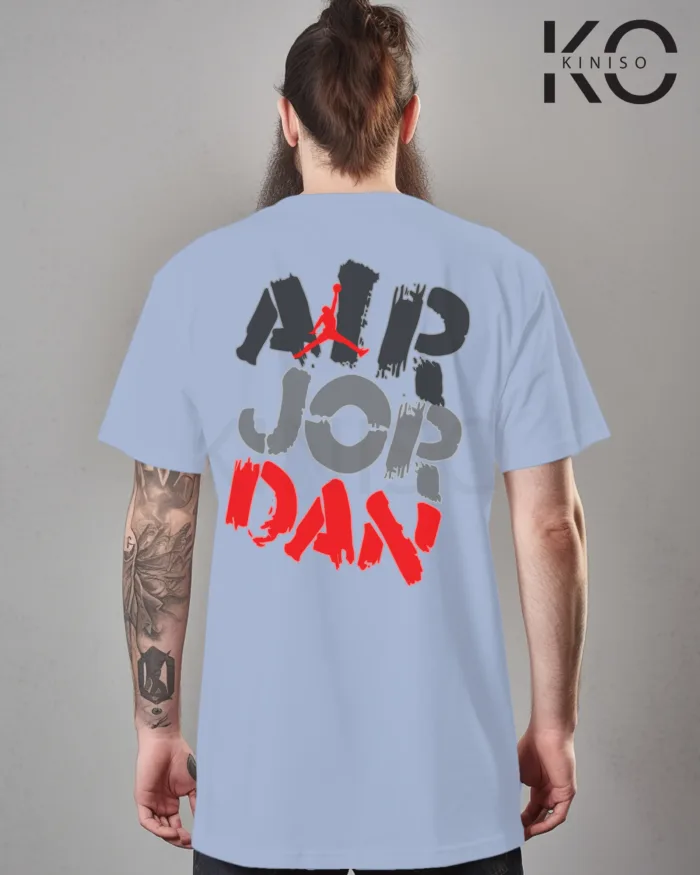 Image of Periwinkle Blue Color NBA Drop Shoulder T-Shirts with Air Jordan Printed for Basketball Lovers