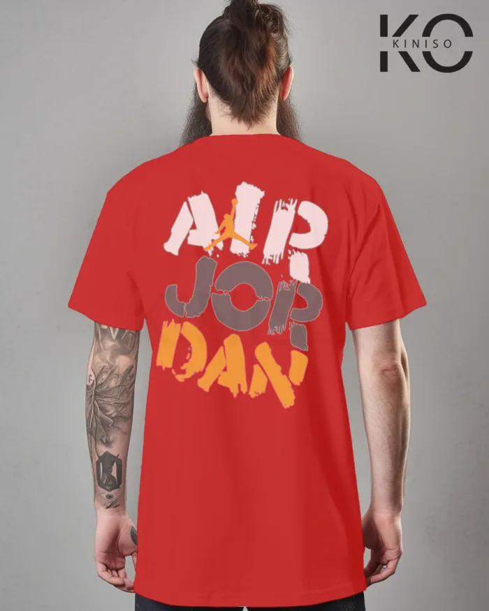 Image of Red Color NBA Drop Shoulder T-Shirts with Air Jordan Printed for Basketball Lovers