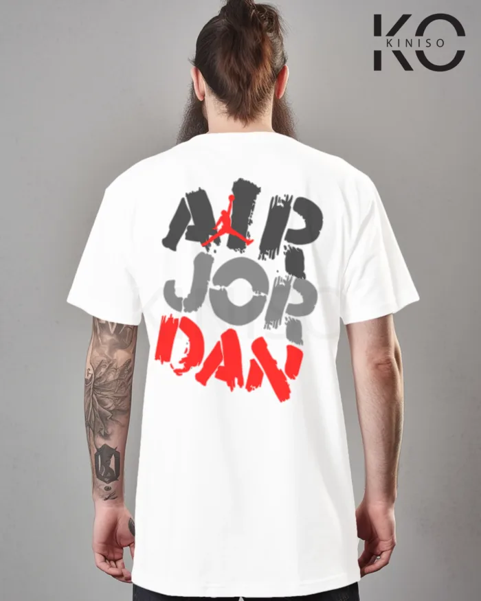 Image of White Color NBA Drop Shoulder T-Shirts with Air Jordan Printed for Basketball Lovers