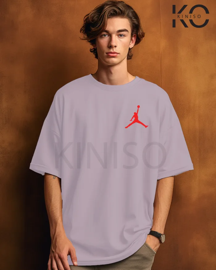 Image of Light Purple Color NBA Drop Shoulder T-Shirts with Air Jordan Printed for Basketball Lovers